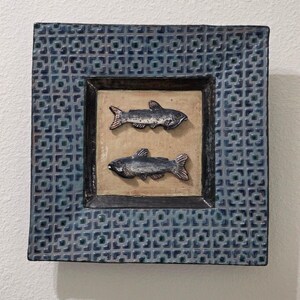 Christine Krogh Signed 2001 Studio Pottery Fish 13” Wall Plaque Ceramic, 7 lbs.