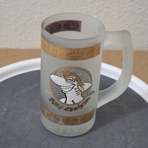 1989 Ron Jon Surf Shop Frosted Glass Stein – Surf Cruiser Mug – Cocoa Beach Vintage image 6