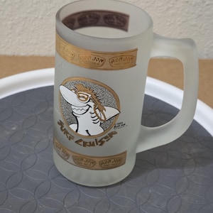 1989 Ron Jon Surf Shop Frosted Glass Stein – Surf Cruiser Mug – Cocoa Beach Vintage image 1