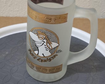 1989 Ron Jon Surf Shop Frosted Glass Stein – Surf Cruiser Mug – Cocoa Beach Vintage