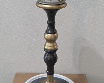 Candelabro de madera Perigo vintage de 1943, pintado a mano, con diseño de pájaro de estilo chinoiserie.