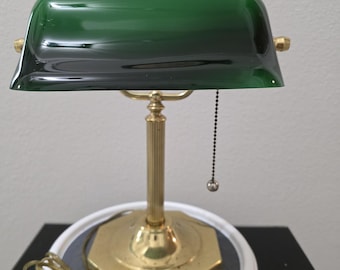 Lampa bankiera w kształcie dzioba kaczki z mosiądzu w stylu vintage | Zielona szklana lampa biurkowa | Lampa stołowa 14"
