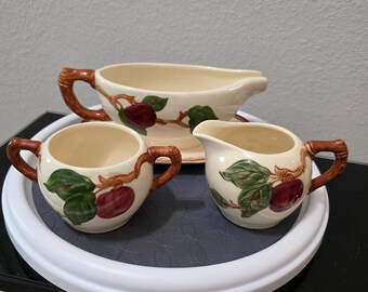 Vintage Franciscan Apple 3pc Set | USA Made Gravy Boat Cream & Sugar