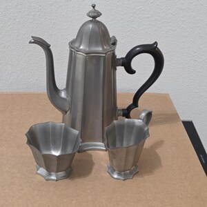 Reed & Barton Vintage Pewter Coffee Pot Tea Set Concord P350 Pitcher Creamer Bowl