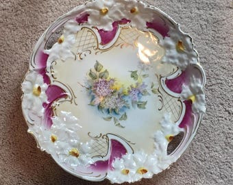 Antique RS Prussia Era 11" Relief-Molded Scalloped Floral Display Plate