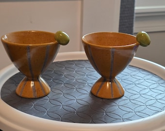 Vintage Ceramic Martini Glasses | Amber Gold | 3D Olive Garnish | Set of 2