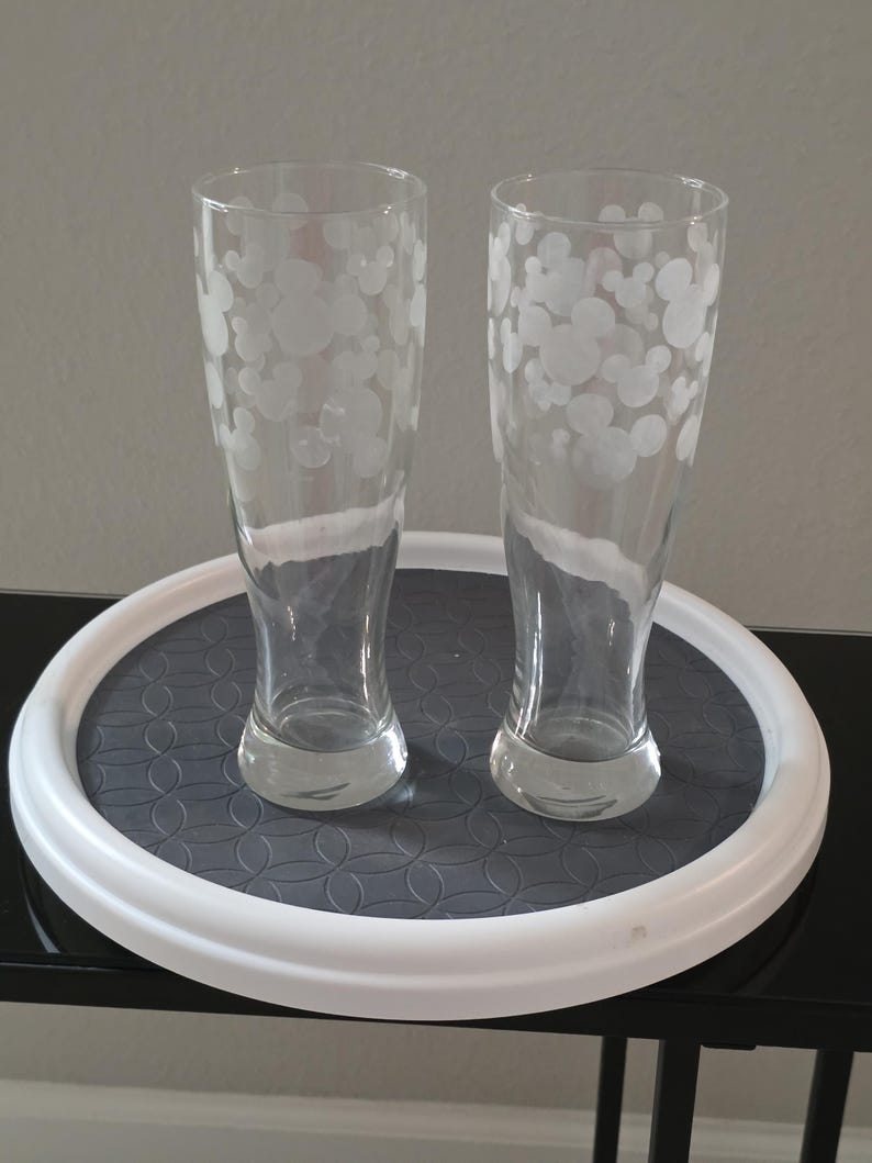 Disney Mickey Mouse Frosted Head Pilsner Glasses Fluted Beer Tumblers Pair Set 2 image 10