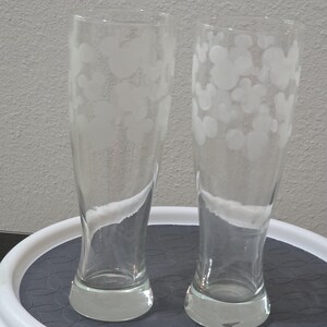 Disney Mickey Mouse Frosted Head Pilsner Glasses Fluted Beer Tumblers Pair Set 2 image 2
