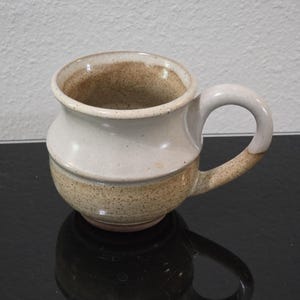 Studio Pottery Signed Cream Tan Speckled Stoneware Mug Handcrafted Coffee Cup