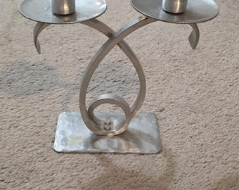 Vintage Buenilum Hammered Aluminum Double Candelabra Signed BHW