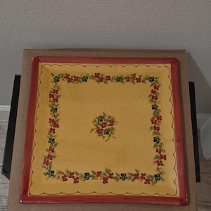 Terre e Provence Gelbe Keramik-Platzplatte, quadratisch – 14,5 Zoll, Vintage-Platte aus dem Französischen