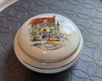 Caja de baratijas de porcelana con tapa Plankenhammer Bavaria – Recuerdo alemán vintage – Fürstenfeldbruck