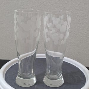 Disney Mickey Mouse Frosted Head Pilsner Glasses Fluted Beer Tumblers Pair Set 2 image 1