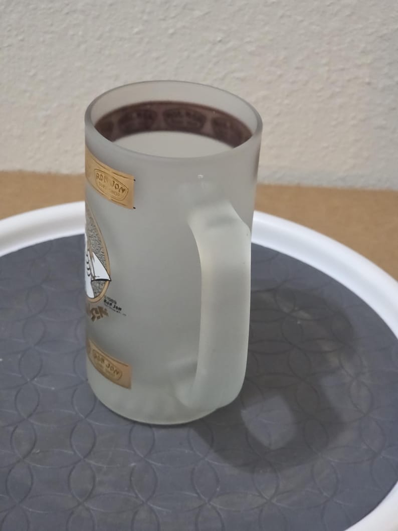 1989 Ron Jon Surf Shop Frosted Glass Stein – Surf Cruiser Mug – Cocoa Beach Vintage image 2