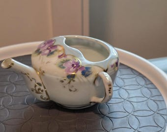 Vintage handbemalte Porzellan Shaving Scuttle Violet Floral Gold Vergoldeter Becher