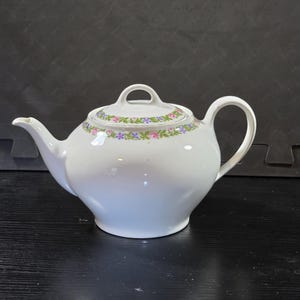 Antik Schumann Bavaria Porslin Tekanna Rosa Rosen Blommig Girland Silverkant Tyskland
