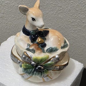 Fitz and Floyd gregoriaans blauw kersthert fawn stapelbare zoutpeperstel