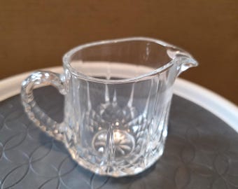 Vintage Clear Glass Mini Pitcher 3.5" Diamond Pattern Starburst Base Creamer