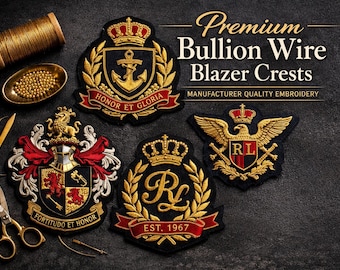 Customized Hand Embroidered Bullion Wire Blazer Crest Manufacturer Quality Crest, Coat of Arms