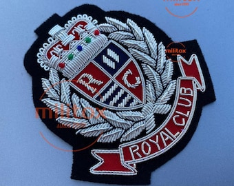 Royal Club Hand Embroidered Bullion Wire Blazer Crest/ Badge, sew on, pocket size