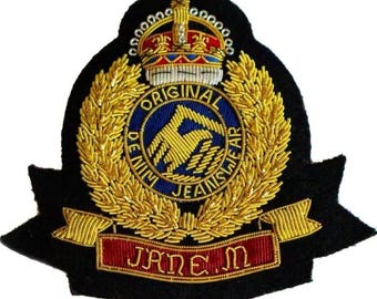 Vintage handgeborduurd edelmetaaldraadblazer embleem/badge, aannaaien, zakformaat