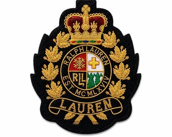 Lauren Hand Embroidered Bullion Wire Blazer Crest/ Badge, sew on, pocket size,Ralph Family