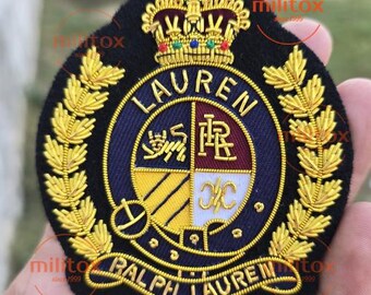 Lauren Hand Embroidered Bullion Wire Blazer Crest/ Badge, sew on, pocket size,Ralph Family