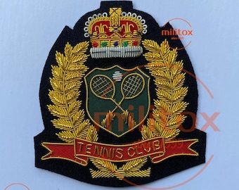 Tennis Club Hand Embroidered Bullion Wire Blazer Crest/ Badge, sew on, pocket size