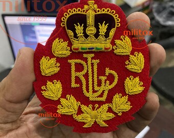 RLL Vintage Hand-Embroidered Bullion Wire Blazer Crest, Red Black Background, Sew-On Badge,Lauren