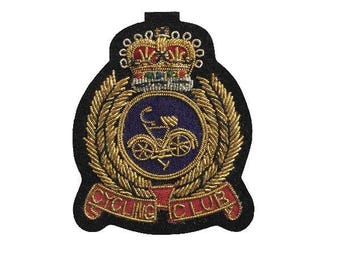 Club Vintage handgeborduurd edelmetaaldraadblazer embleem/badge, opnaaien, zakformaat
