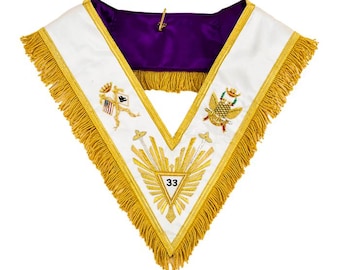 33 Degree Masonic Collar Regalia 33RD Degree Scottish RITE Hand Embroidered Bullion Wired