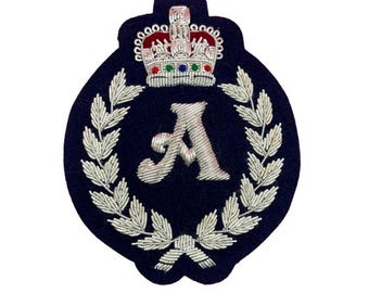 Custom Letter Hand Embroidered Bullion Wire Blazer Crest/ Badge, sew on, pocket size