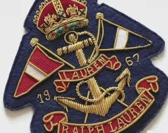 Vintage Hand Embroidered Bullion Wire Blazer Crest/ Badge, sew on, pocket size, Ralph Lauren