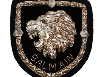 Vintage handgeborduurd edelmetaaldraadblazer embleem/badge, aannaaien, zakformaat