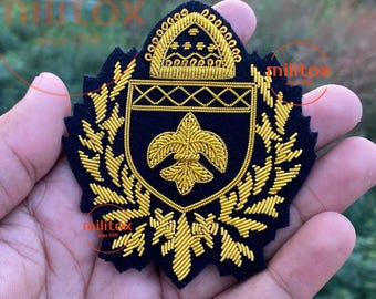 Vintage Hand Embroidered Bullion Wire Blazer Crest/ Badge, sew on, pocket size