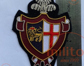 Vintage Style Hand Embroidered Bullion Wire Blazer Crest/ Badge, sew on, pocket size