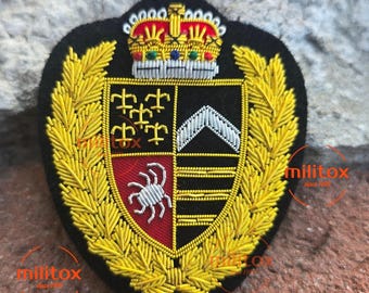 Hand Embroidered Bullion Wire Royal Crest Blazer Patch, Pocket Size