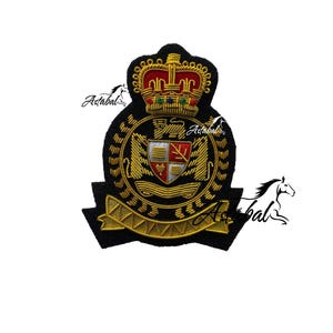 Classic Vintage Hand Embroidered Bullion Wire Blazer Badge, sew on, pocket size, Royal Blazer badge