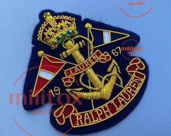 Vintage Lauren Hand Embroidered Bullion Wire Blazer Crest/ Badge, sew on, pocket size,Ralph Family