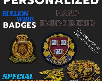 Customized Hand Embroidered Bullion Wire Blazer Crest Manufacturer Quality Crest, Coat of Arms