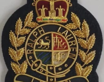 LAUREN Vintage handgeborduurd blazerembleem van goudkleurig draad, opnaaibaar, zakformaat, Koninklijk Wapen