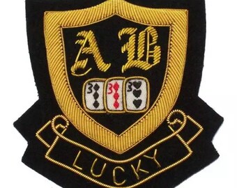 Lucky Vintage handgeborduurd edelmetaaldraadblazer embleem/badge, aannaaien, zakformaat