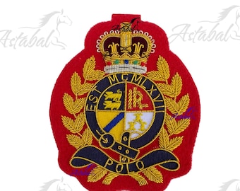 Vintage Hand-Embroidered Bullion Wire Blazer Crest, Red Green Background, Sew-On Badge,POLO
