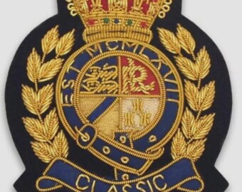 Vintage Hand Embroidered Bullion Wire Blazer Crest/ Badge, sew on, pocket size