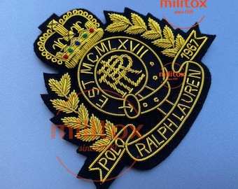Vintage Hand Embroidered Bullion Wire Blazer Crest/ Badge, sew on, pocket size,RLL