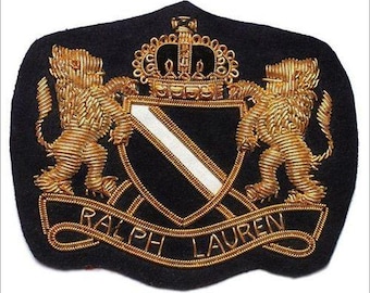 Vintage handgeborduurd edelmetaaldraadblazer embleem/badge, aannaaien, zakformaat