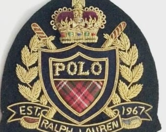 Vintage handgeborduurde badge edelmetaaldraadblazer, opnaaien, zakformaat, koninklijk embleem