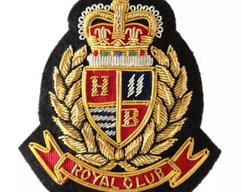 Royal Club handgeborduurd edelmetaaldraadblazer embleem/badge, opnaaien, zakformaat