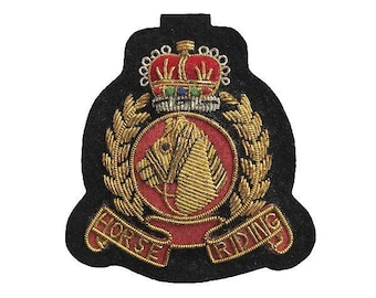 Horse Club Vintage handgeborduurd edelmetaaldraadblazer embleem/badge, opnaaien, zakformaat