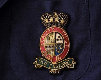 Old England Vintage Hand Embroidered Bullion Wire Blazer Crest/ Badge, sew on, pocket size